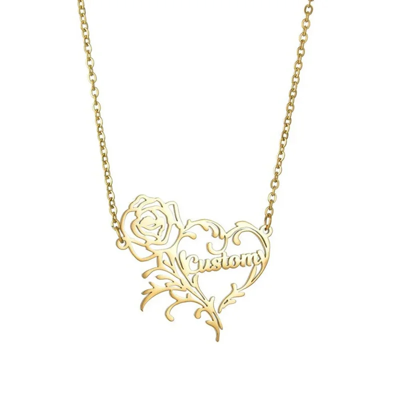 Custom Name Rose Heart Charm N - Birth Flower Necklace recension och pris
